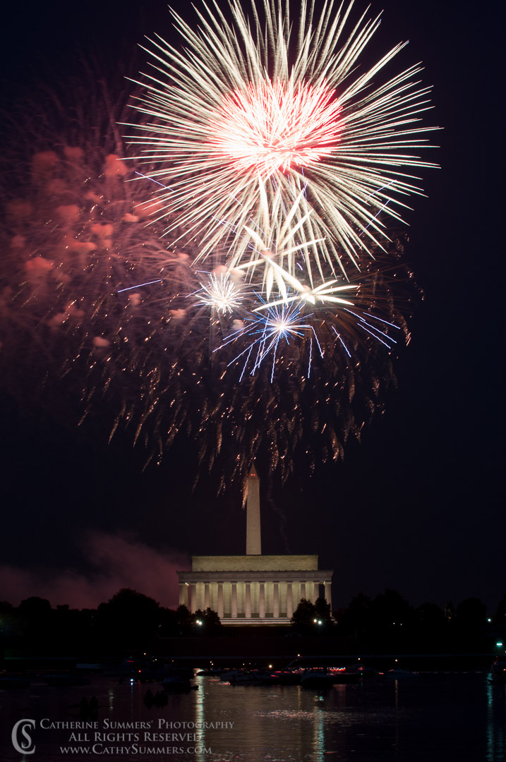 Fireworks over the Lincoln Memorial and Washington Monument with Reflections in the Potomac River: Washington, DC