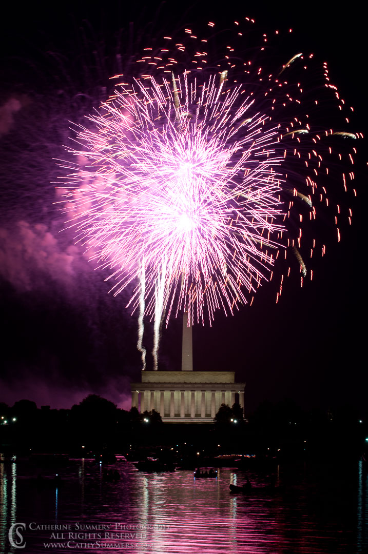 Fireworks over the Lincoln Memorial and Washington Monument with Reflections in the Potomac River: Washington, DC