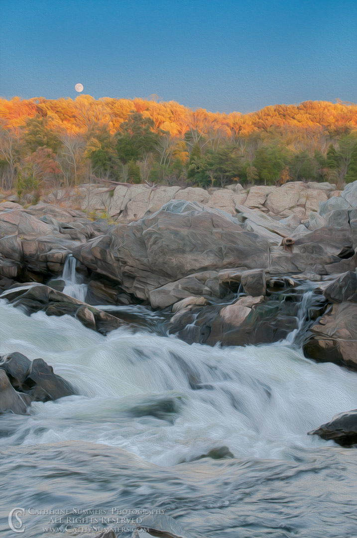 Autumn Moonrise at Great Falls #1 - Oil Paint Effect: Great Falls National Park, Virginia