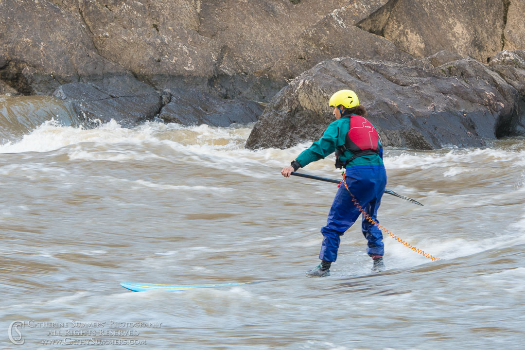 Stand Up Paddle Board Surfing the Rocky Island Waves on the Potomac River: Great Falls National Park, Virginia