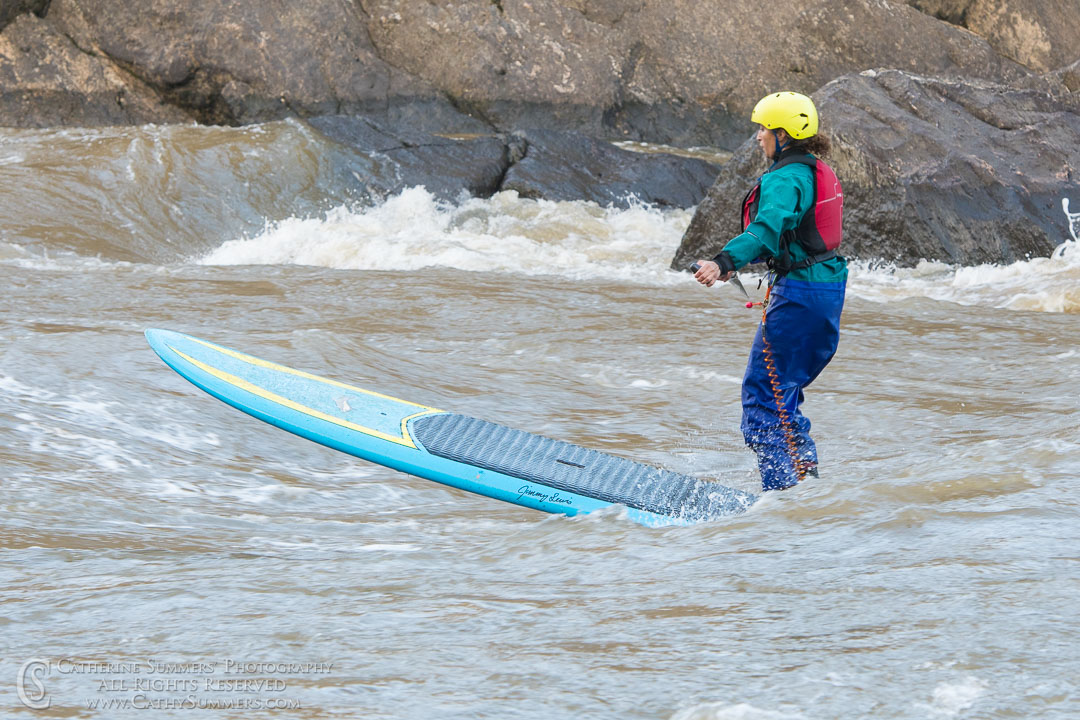Stand Up Paddle Board Surfing the Rocky Island Waves on the Potomac River: Great Falls National Park, Virginia