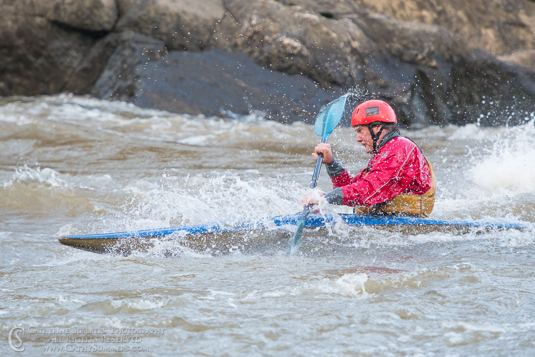 Kayaker Surfing at Rocky Island on the Potomac: Great Falls National Park, Virginia
