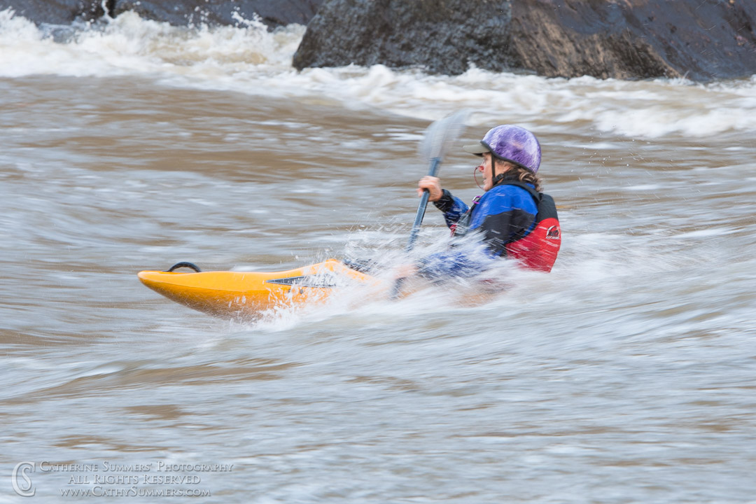 Kayaker Surfing at Rocky Island on the Potomac: Great Falls National Park, Virginia
