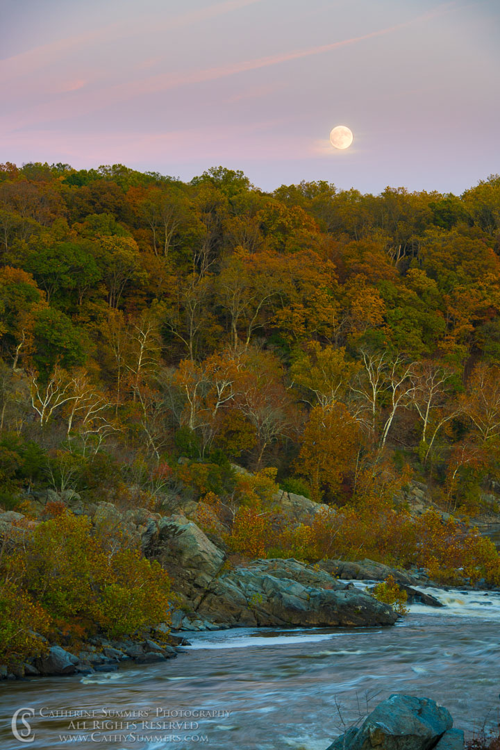 Autumn Moon Rise over the Potomac: Great Falls National Park, Virginia