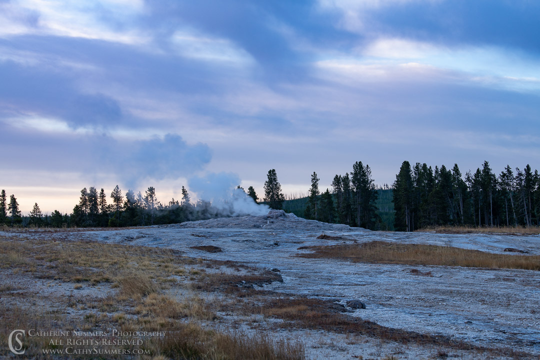 Cloudy Skies at Dawn Waiting for Old Faithful: Yellowstone National Park