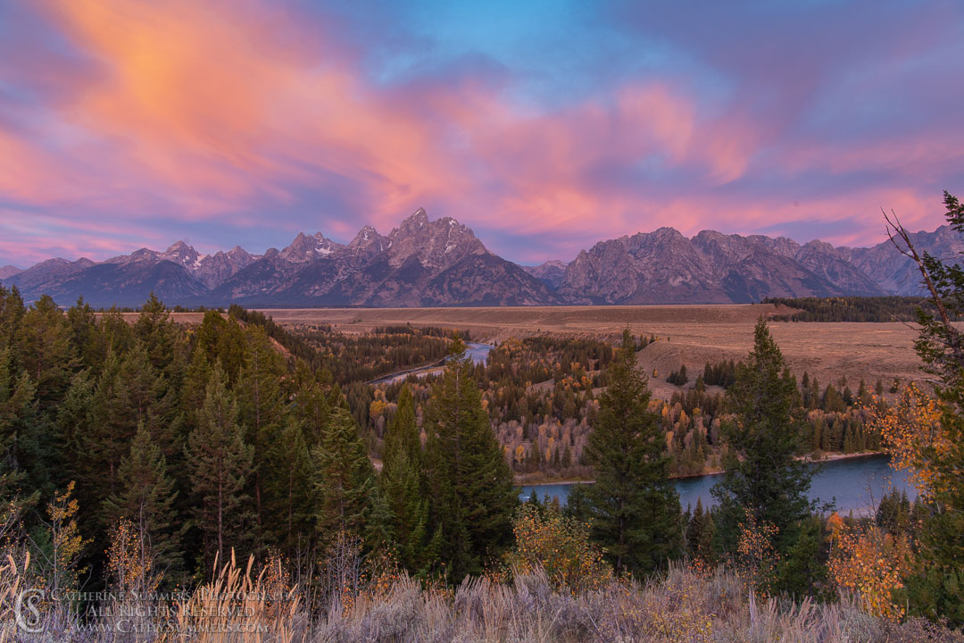 Dawn Colored Clouds over the Tetons and Snake River: Grand Teton National Park