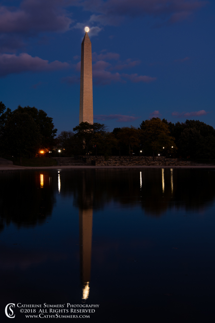 Full Moon Rising Over the Washington Monument with Reflection in the Constitution Gardens Lake: Washington, DC
