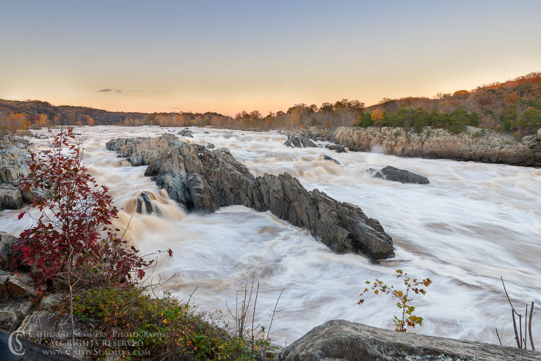Great Flalls of the Potomac at Sunset on an Autumn Afternoon with a Long Exposure to Blur the Water: Great Falls National Park, Virginia