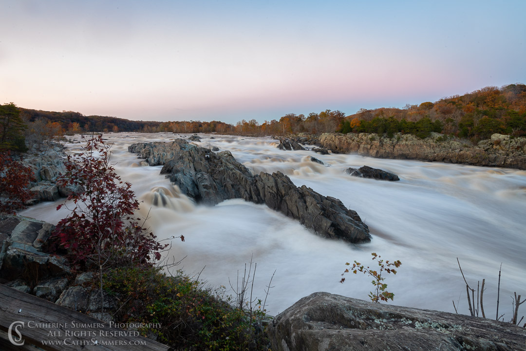 Great Flalls of the Potomac at Sunset on an Autumn Afternoon with a Long Exposure to Blur the Water: Great Falls National Park, Virginia
