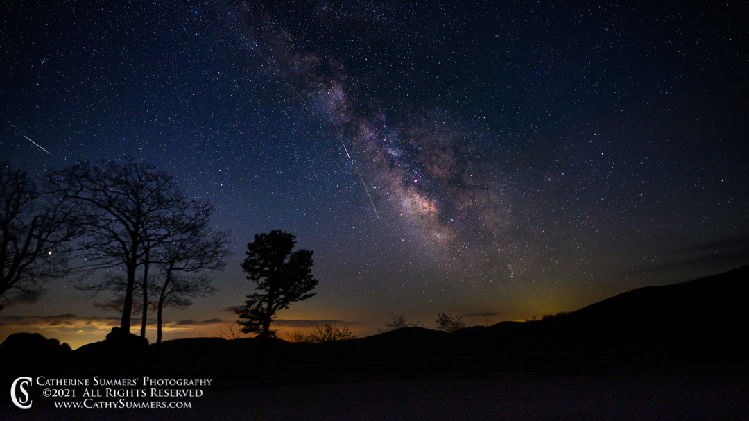 20210422_001: horizontal, trees, Shenandoah National Park, Blue Ridge Mountains, night, stars, Milky Way, Skyline Drive, meteorite, astrophotography