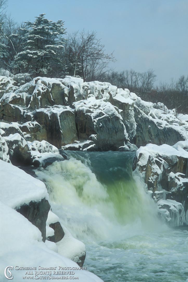 Virginia Side of Great Falls in the Snow - Dry Brush Effect
