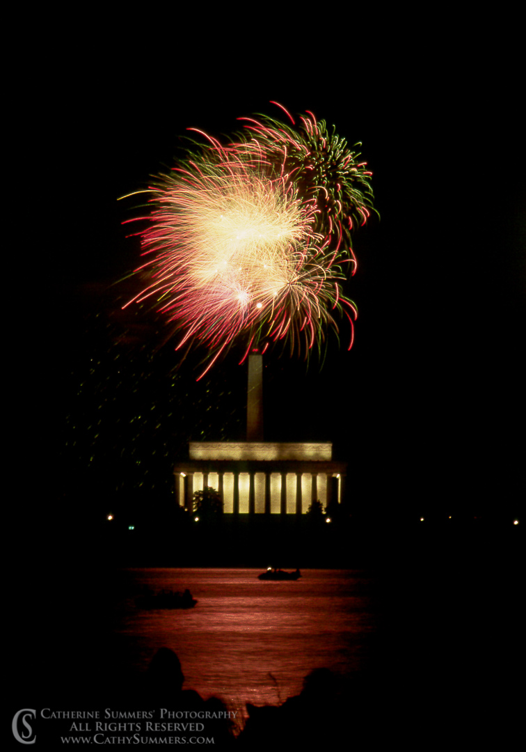 Fireworks Over the Lincoln Memorial and Washington Monument with Reflection in Potomac River:  Washington, DC