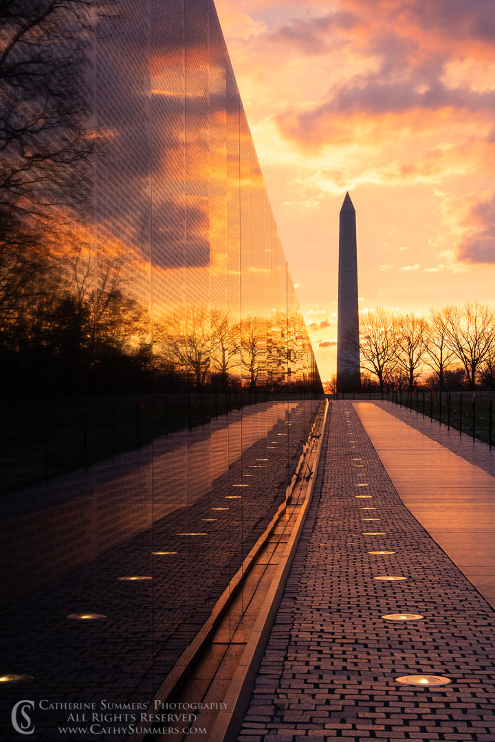 20200229_019: vertical, morning, winter, dawn, The Wall, Vietnam Memorial, Washington Monument, sunrise, reflections, Vietnam Veterans Memorial, Vietnam Memorial < DC