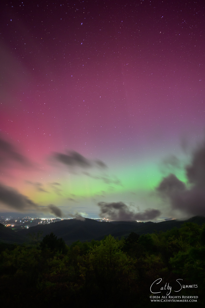 20240511_NZ83417-2: clouds, Shenandoah National Park, Blue Ridge Mountains, night, stars, astrophotography, aurora borealis