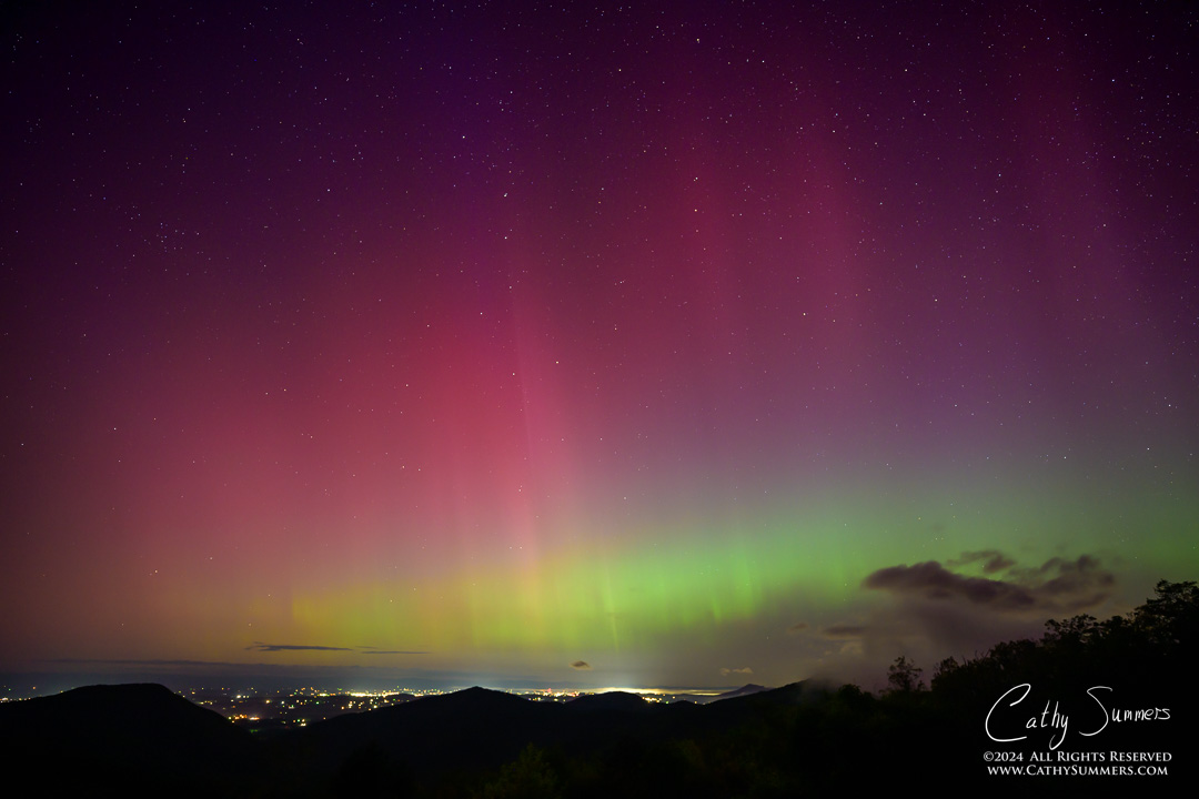Aurora Borealis over the Blue Ridge Mountains and Shenandoah Valley from Shenandoah National Park