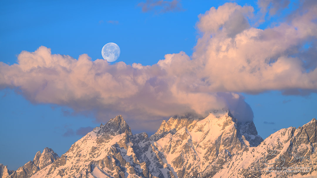 Full Moon and Clouds Over the Grand Teton