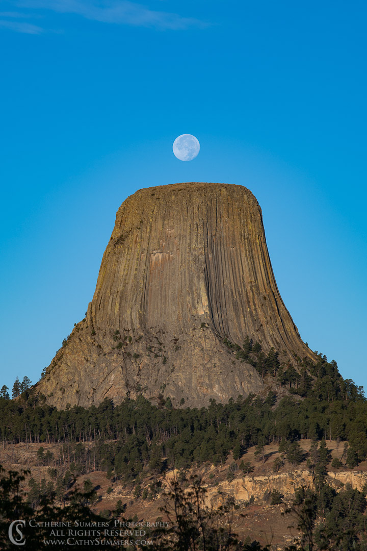 Moon Setting Behind Devil's Tower in the Morning: Devil's Tower National Monument