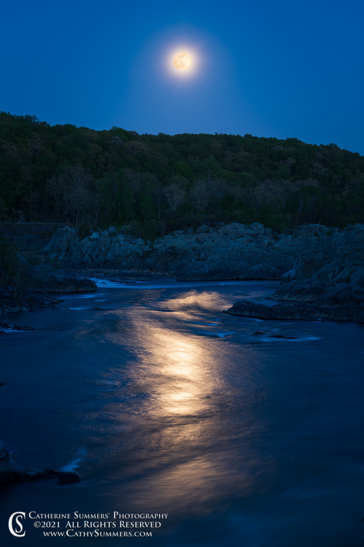 Full Moon and Reflection in the potomac River Below Great Falls on a Spring Night