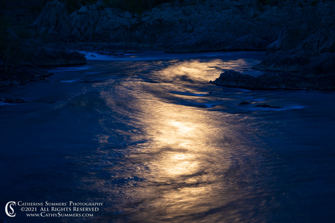 Moon Light Reflecting on the Potomac River Above the S Turn at Great Falls National Park on a Spring Night