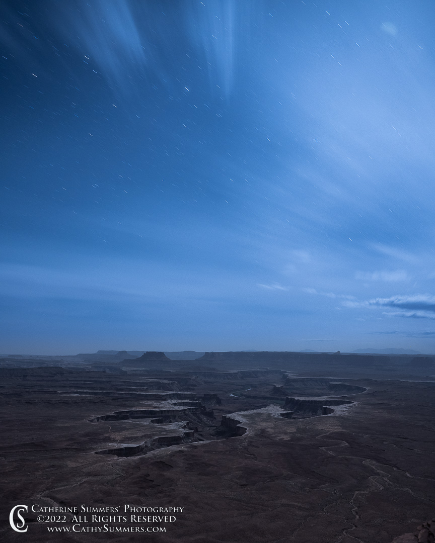 20220507_059: vertical, clouds, night, stars, canyon, moonlight, cliff, Canyonlands, White Rim