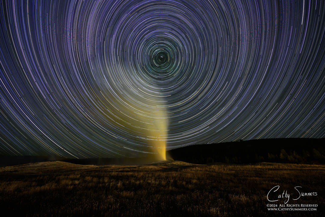Star Trails Over Old Faithful - Take 2