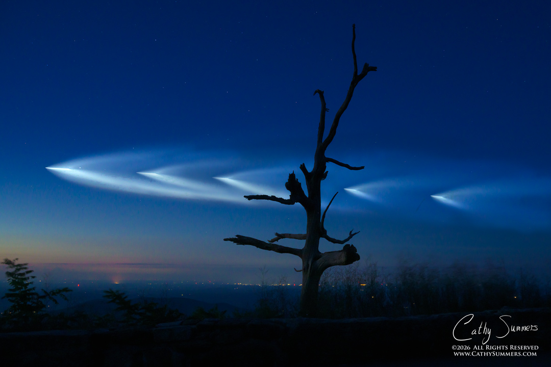SpaceX Launch as Seen from Little Devil Stairs Overlook in Shenandoah National Park - Composite Photo